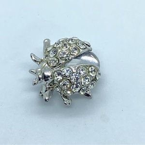 Vintage 80’s Demario Silver Tone Rhinestone and Clear Cabachon Lady Bug Pin